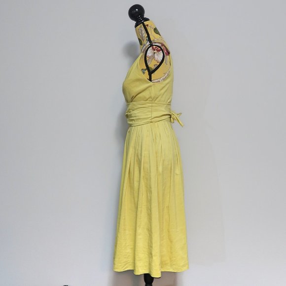 Lida Baday Yellow Belted Pleated Midi Dress 2 - Picture 3 of 13